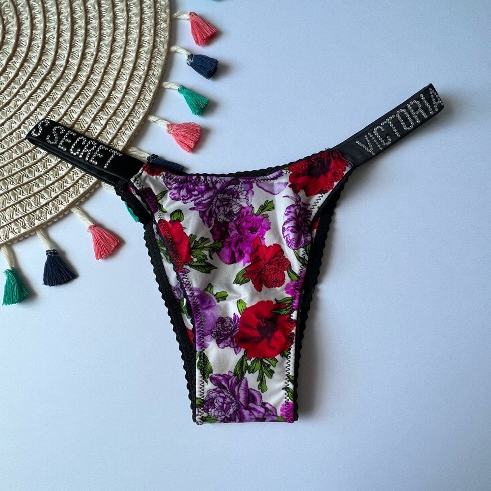 Victoria’s Secret Bombshell Shine Strap Brazilian Panty White Floral XS NEW