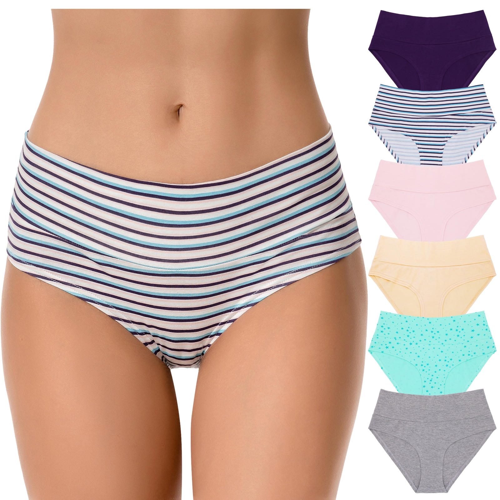 Womens Plus Size Cotton Mid Waist Briefs Panties Underwear-6PK
