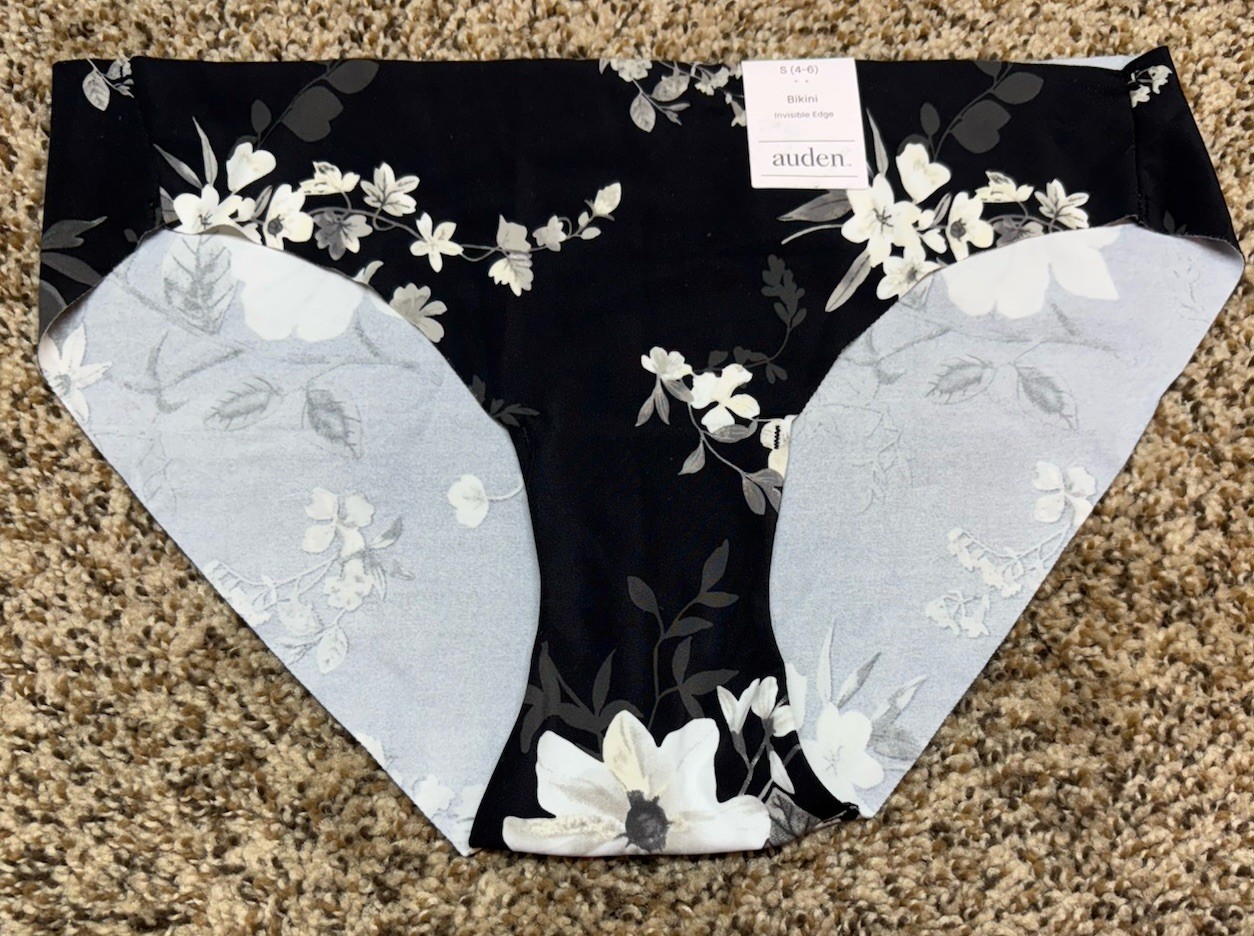 Auden Black Floral Invisible Edge Bikini. Size: S (4-6).