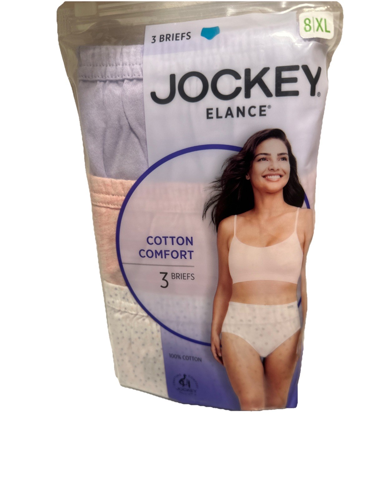 3 Pair Womens Jockey Elance 100% Cotton Comfort Briefs – Size 8 (XL) New in Pkg.