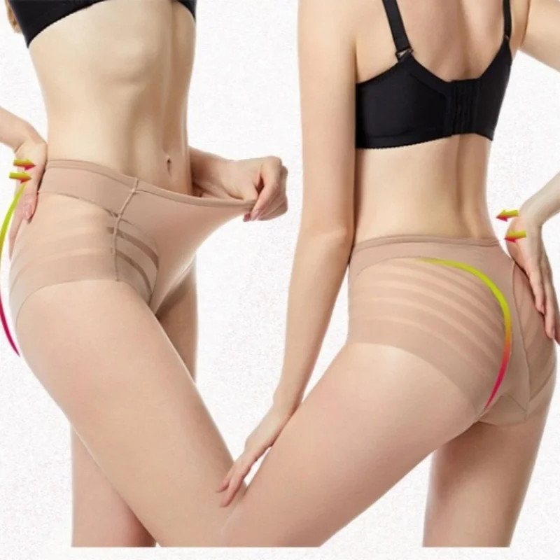 2Pcs/Set Ice Silk Panties Women High Rise Briefs Tummy Control Shapewear Female