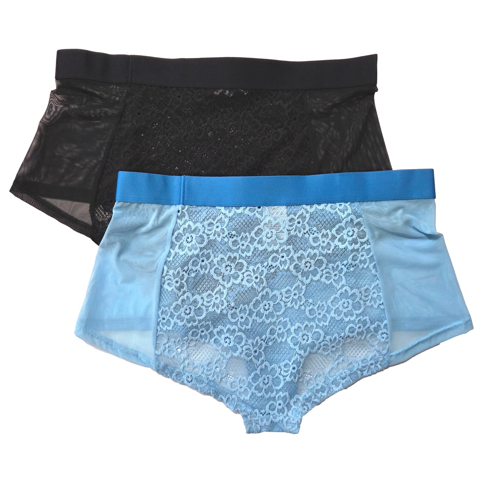 Parade Womens 2 Pack Boy Short Underwear Blue & Black Lace Panties Set