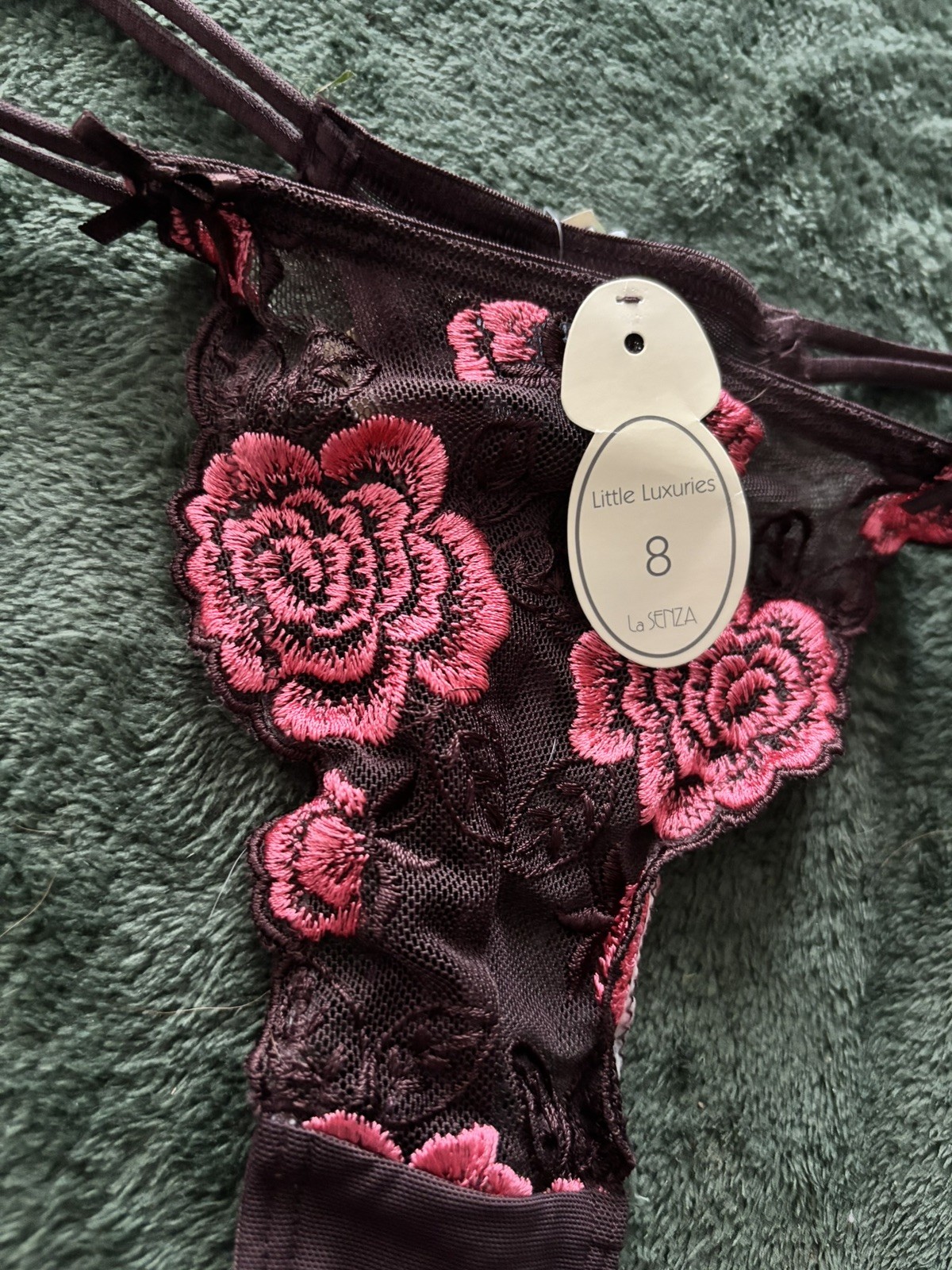 LA SENZA chocolate & peach rose tint design ladies thong BNWT size 8