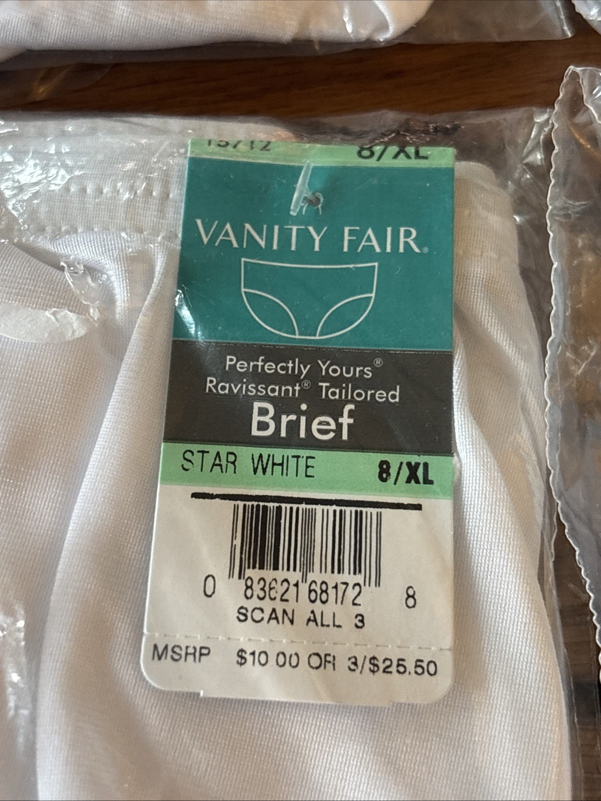 NWT Lot Of 6 Vanity Fair Perfectly Yours Star White Brief Panties 8 XL #15712