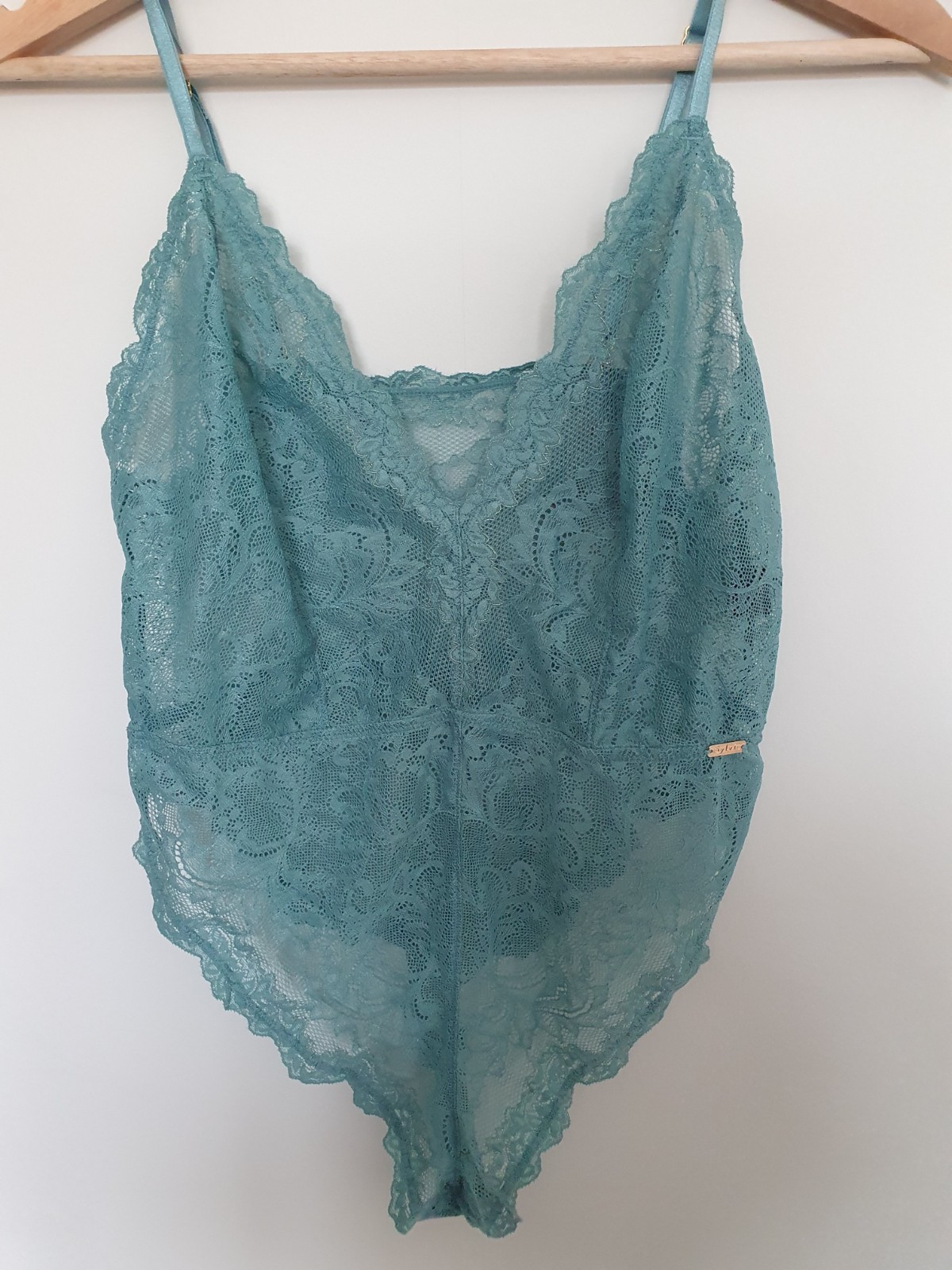 Sylvie Soft Illusion Bodysuit Size UK 10 EU 38 Lace Lingerie Turquoise