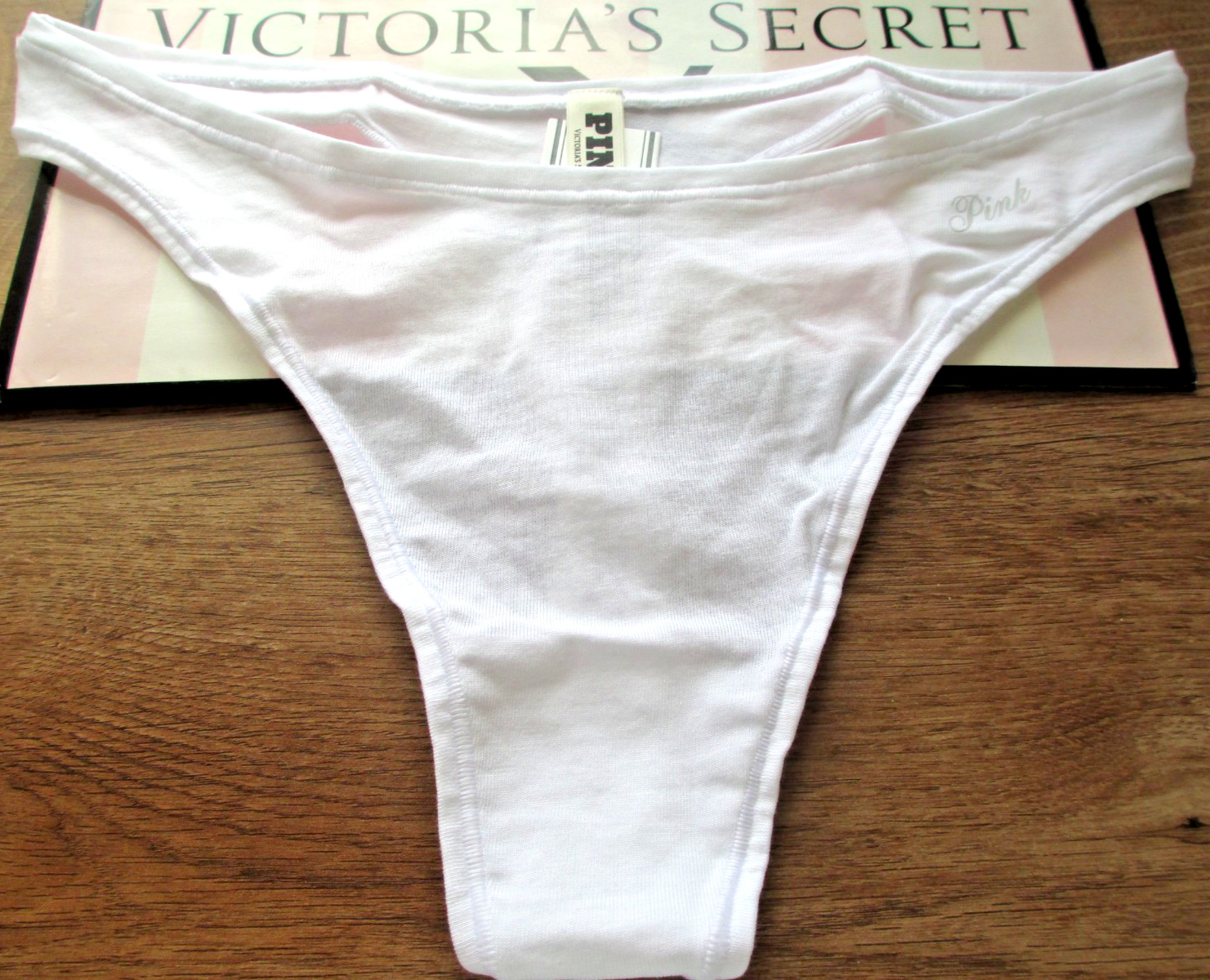 VICTORIA’S SECRET PINK Cotton High Leg Thong Panty S M L XL White NWT VS
