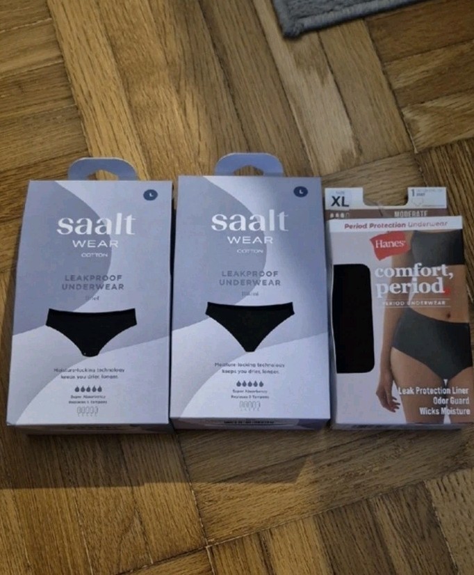 NEW 3 Saalt Wear Leakproof Period Underwear – Black Large Bikini Brief Hanes XL