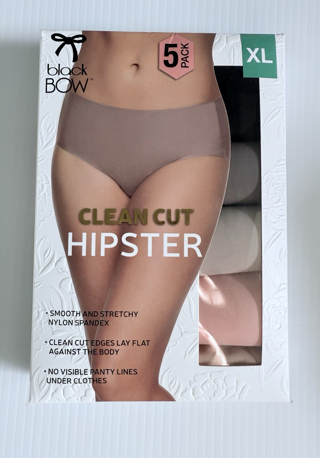 Black Bow Clean Cut Hipster Panties 5 Pack XL Seamless No Show Nylon Spandex New