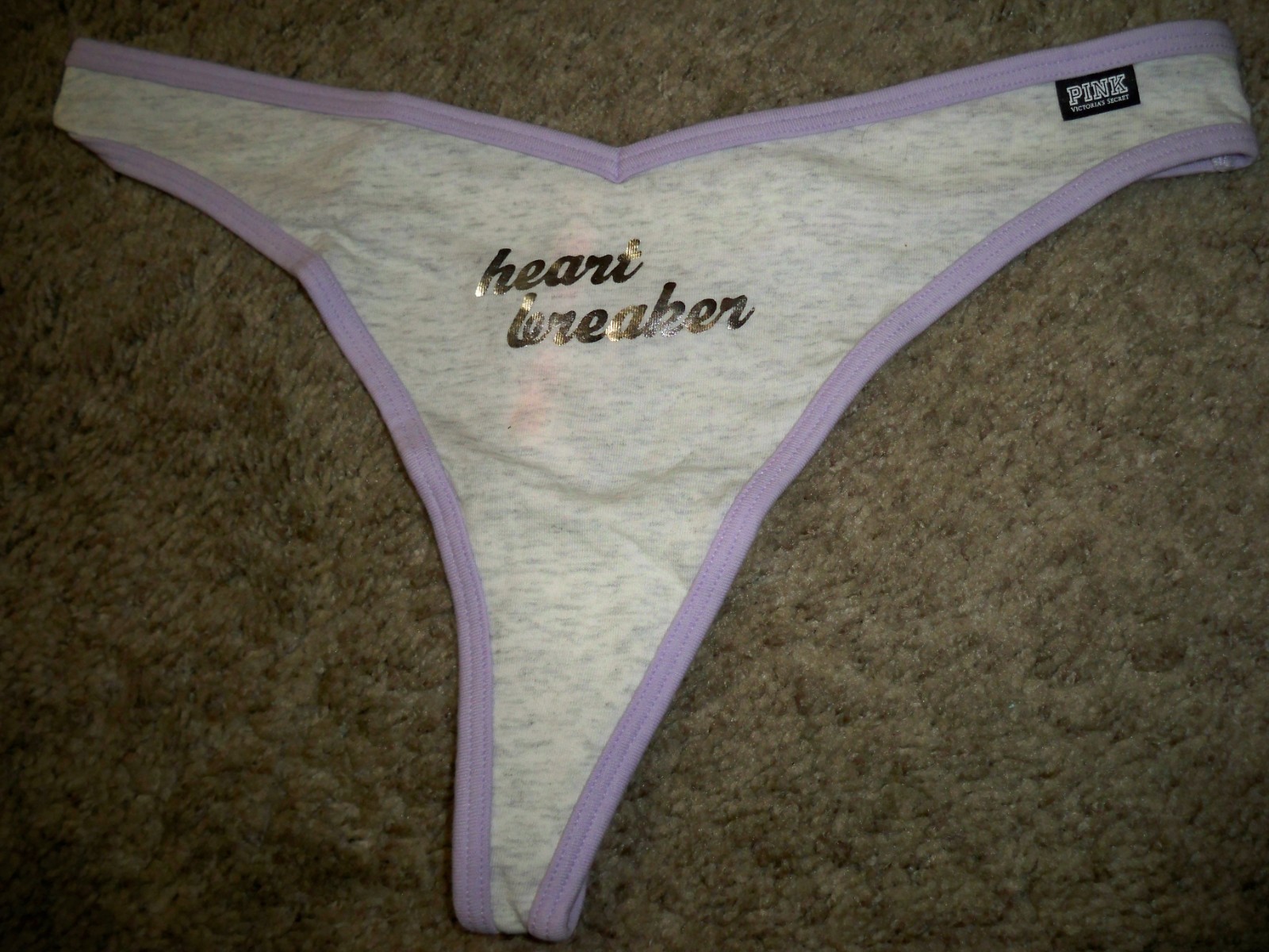 VICTORIAS SECRET THONG HEART BREAKER GRAY LARGE NEW