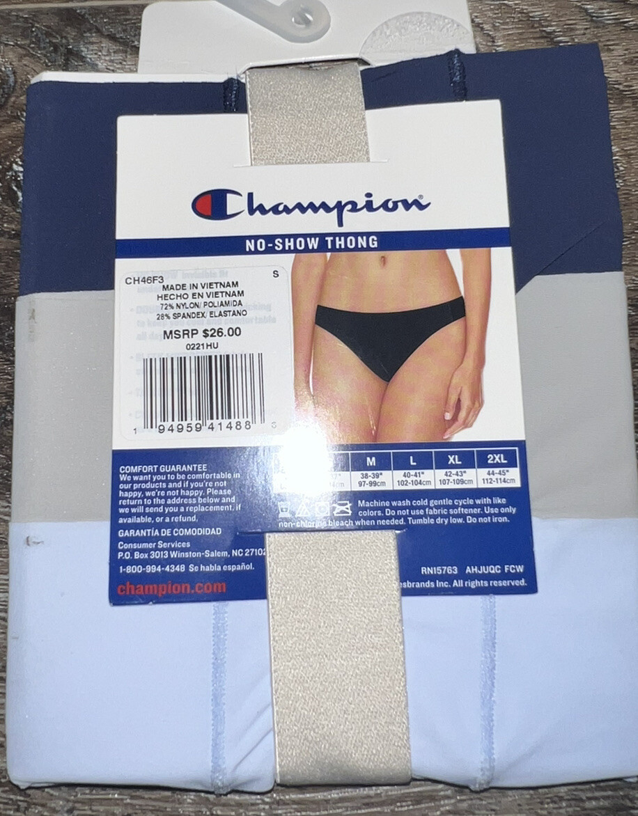 Champion ~ Womens Thong Underwear Panties Polyester Blend 3-Pair Multicolor ~ S