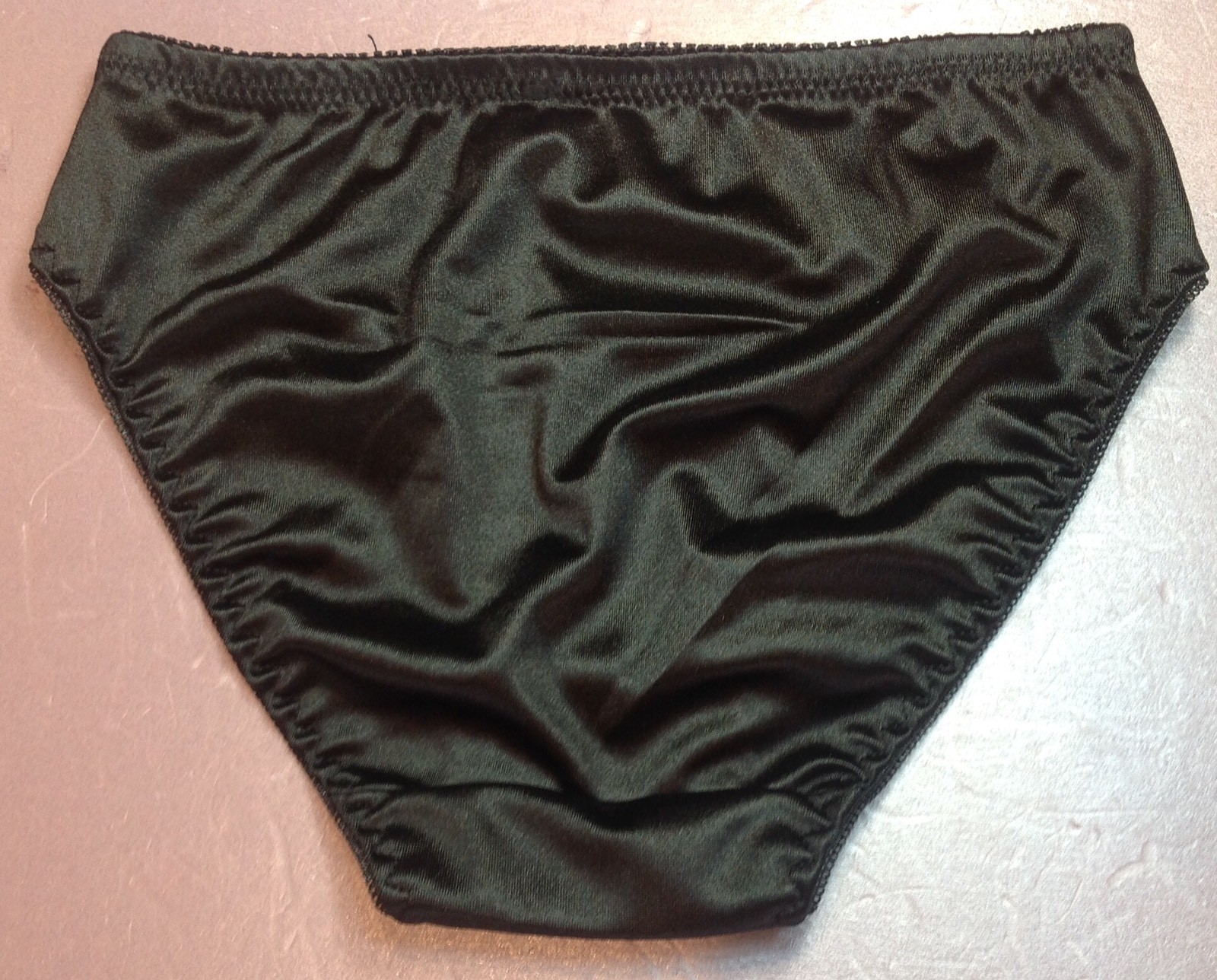 Women Panties Bikinis GRACE Size XL.Black Nylon Satin W/Decoration Elastic