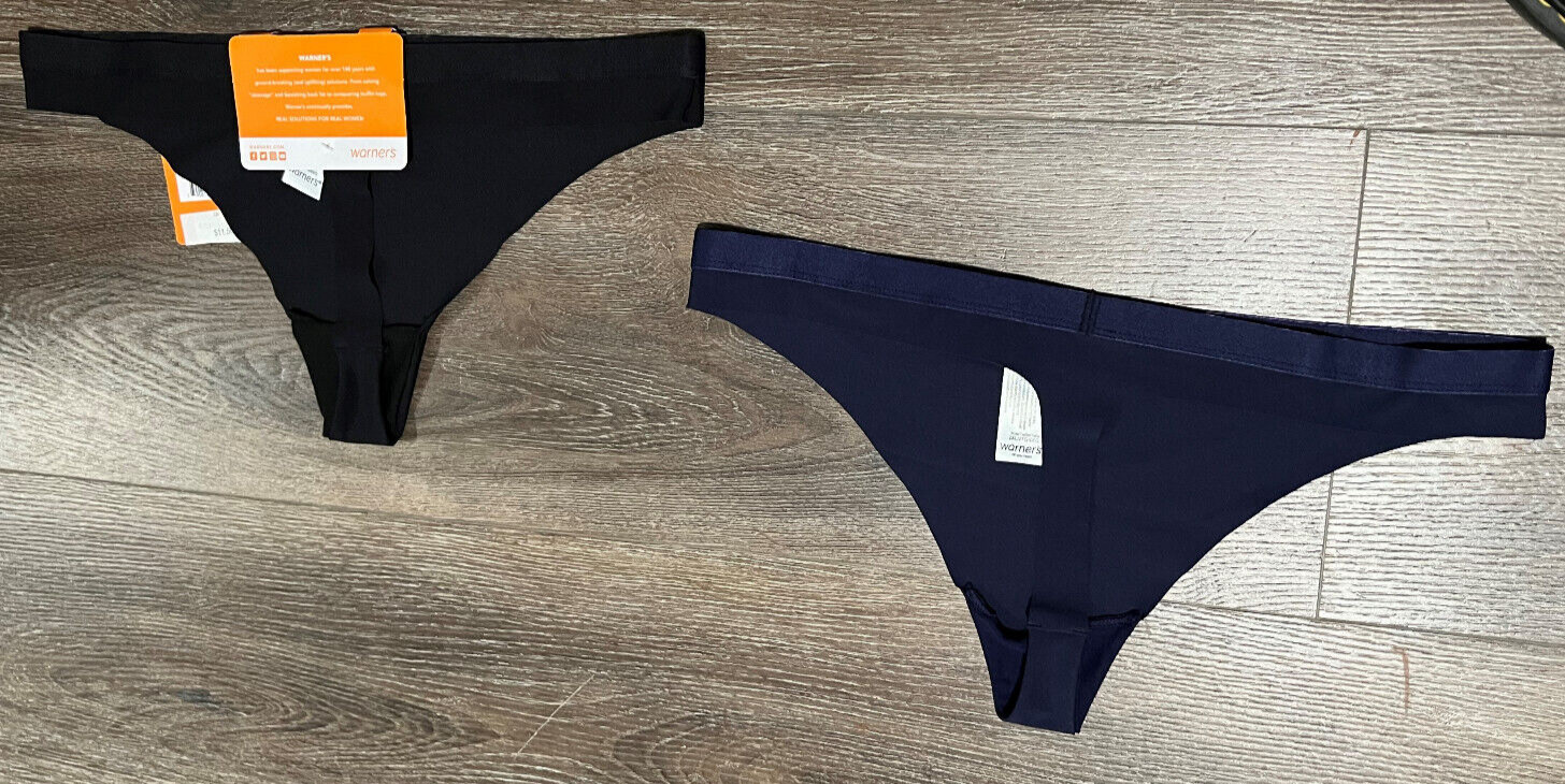 NWT 2 pr WARNERS Cloud 9 Black Blue Microfiber Thong Panty Sz 2XL 9