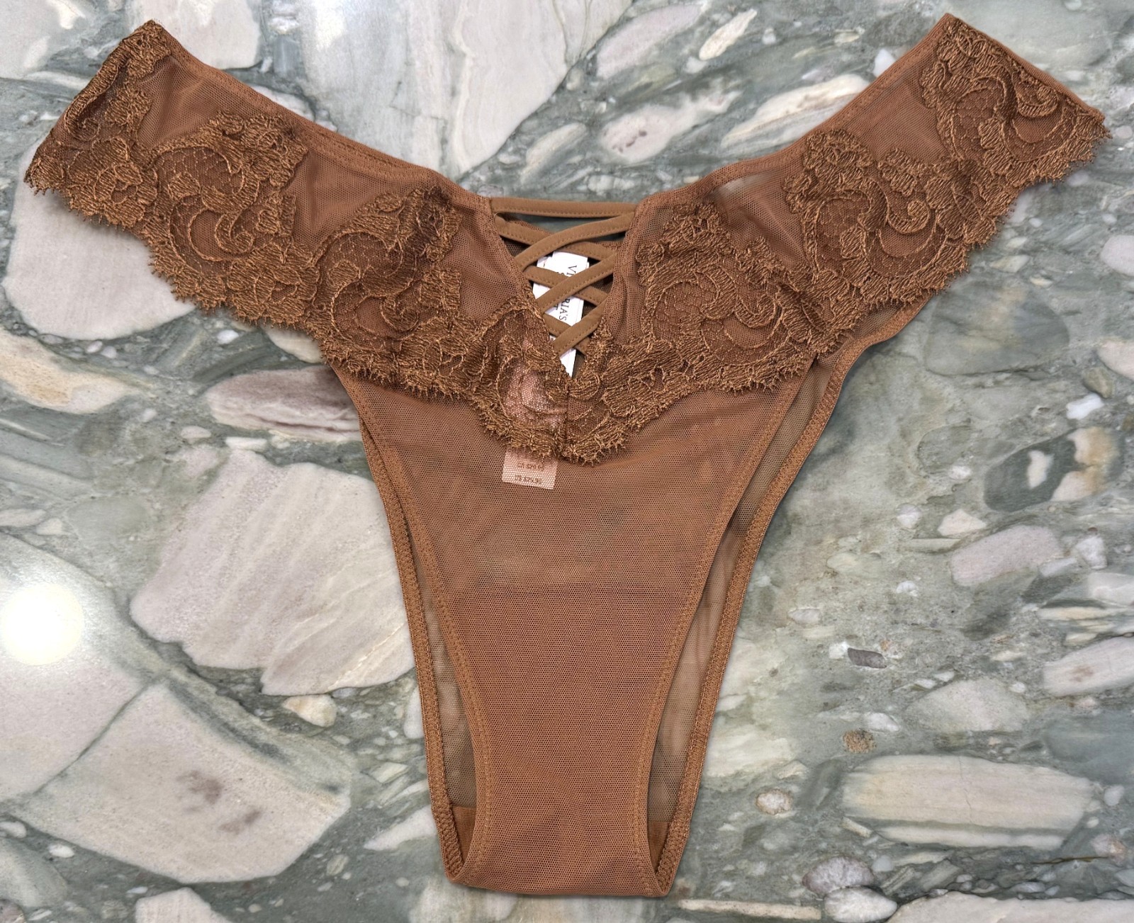 NEW Victoria Secret Dream Angels Boho Floral Embroidery Brazilian Caramel XL XXL