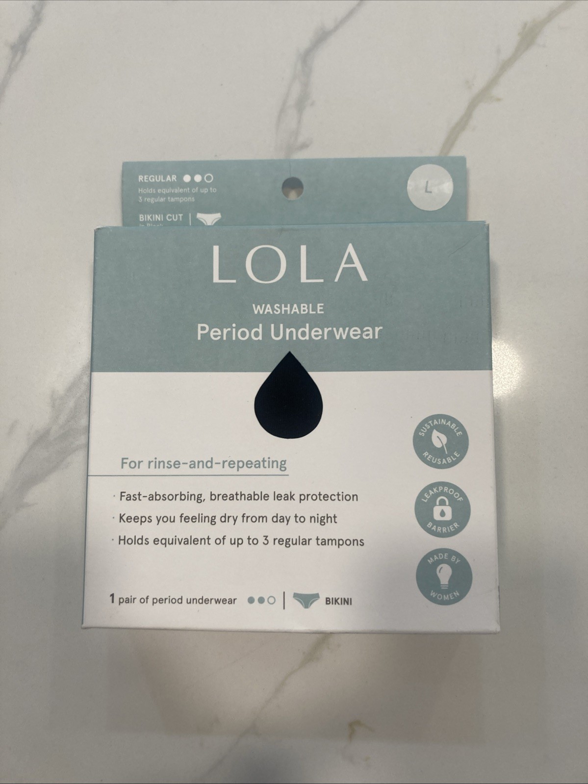 Lola Washable Period Underwear Black Bikini Regular L