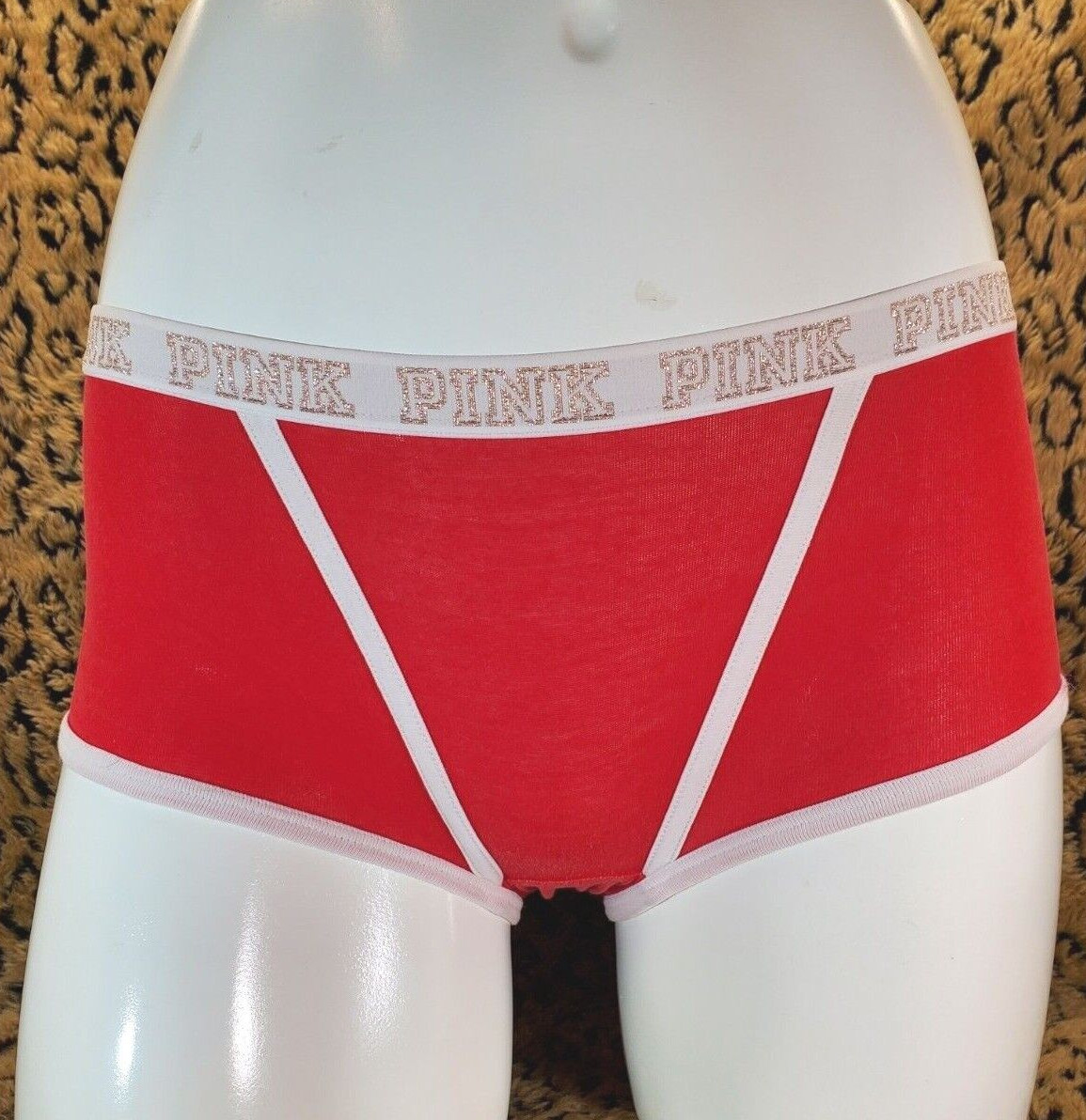 Victoria’s Secret PINK Gold Glitter Logo Waist Red Boy Short Panty XS Sexy