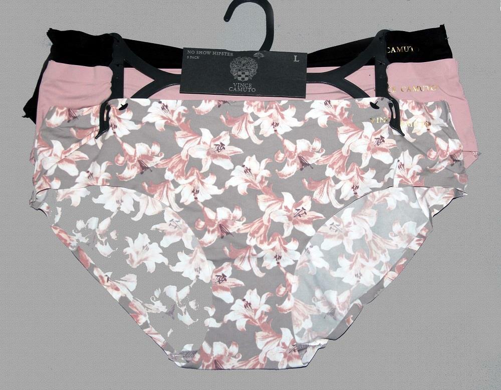3 Vince Camuto White Lily Floral Blush & Black No Show Hipster Panties Wms $36
