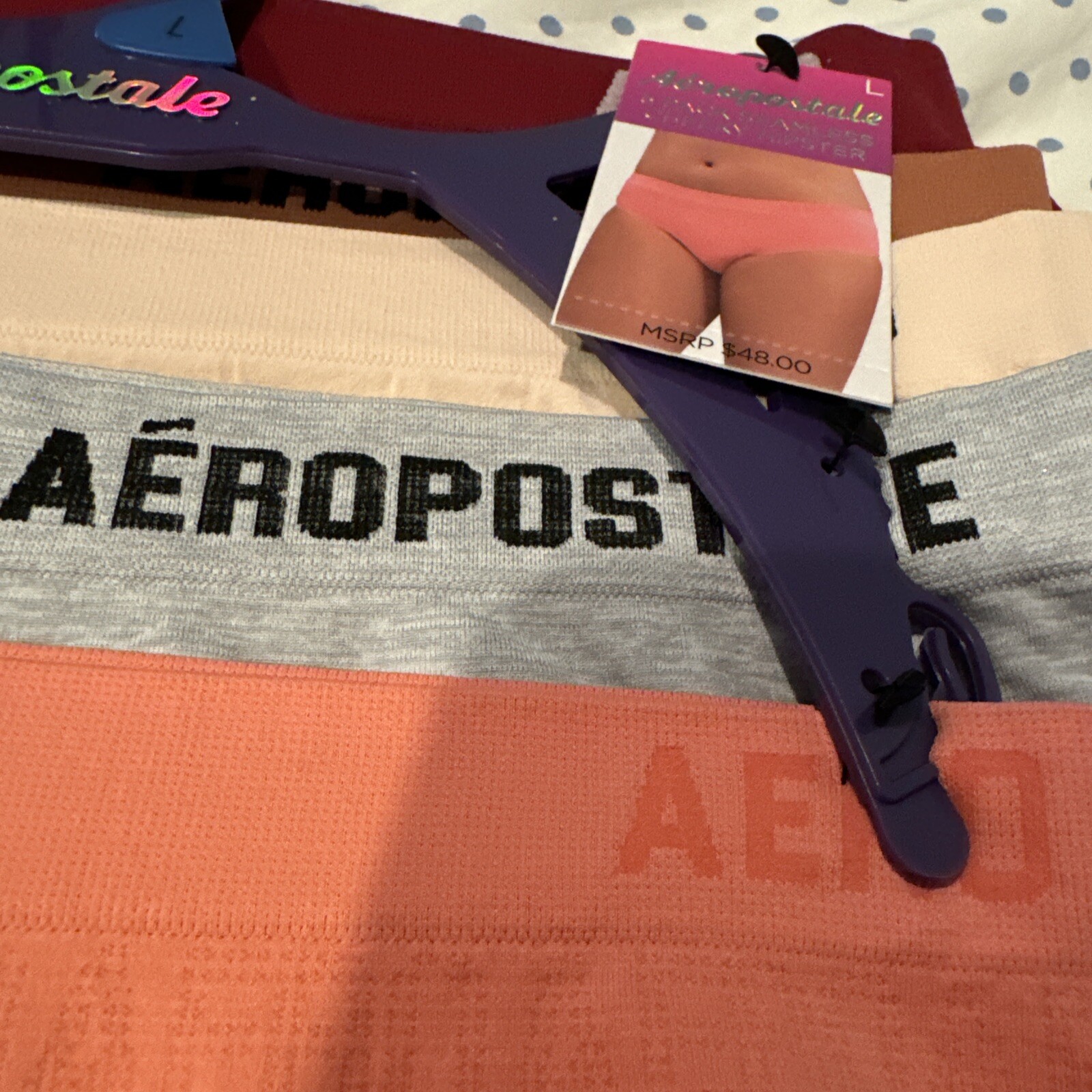 AEROPOSTALE AERO 5 PACK SEAMLESS CHEEKY HIPSTER WOMEN’S UNDERWEAR PANTIES LARGE