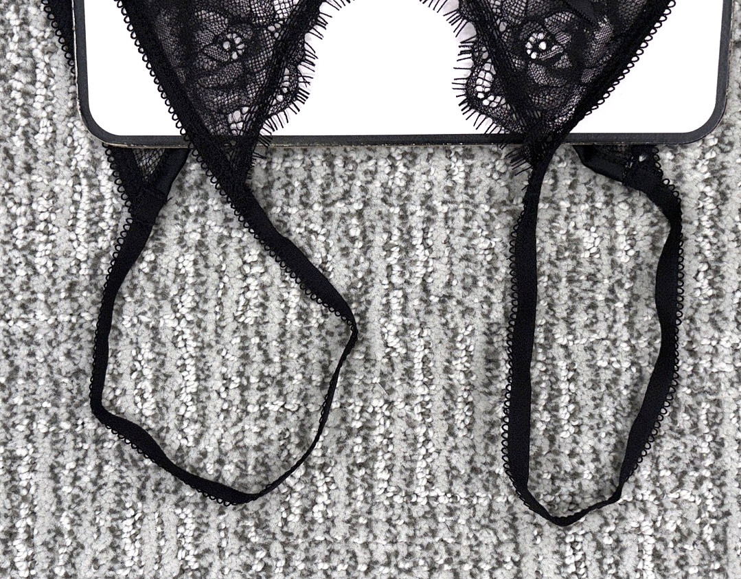 Victoria’s Secret Very Sexy NWT Large Black Lace Crotchles Brazilian Panty Bow