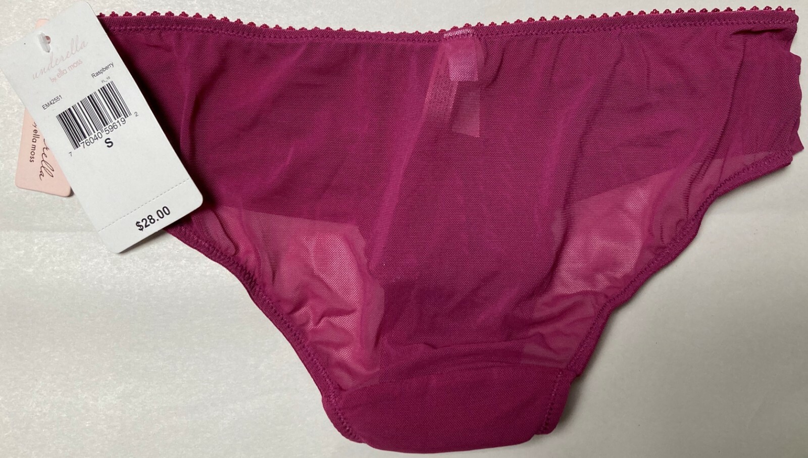 NWT UNDERELLA BY ELLA MOSS LACE TRIM RASPBERRY BIKINI PANTY EM42551 SMALL $28