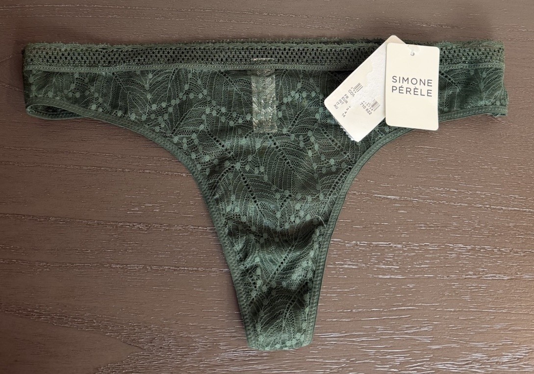 Simone Perele Comete Tanga Icon Green Thong Underwear Lace Mid Rise 3 M NEW