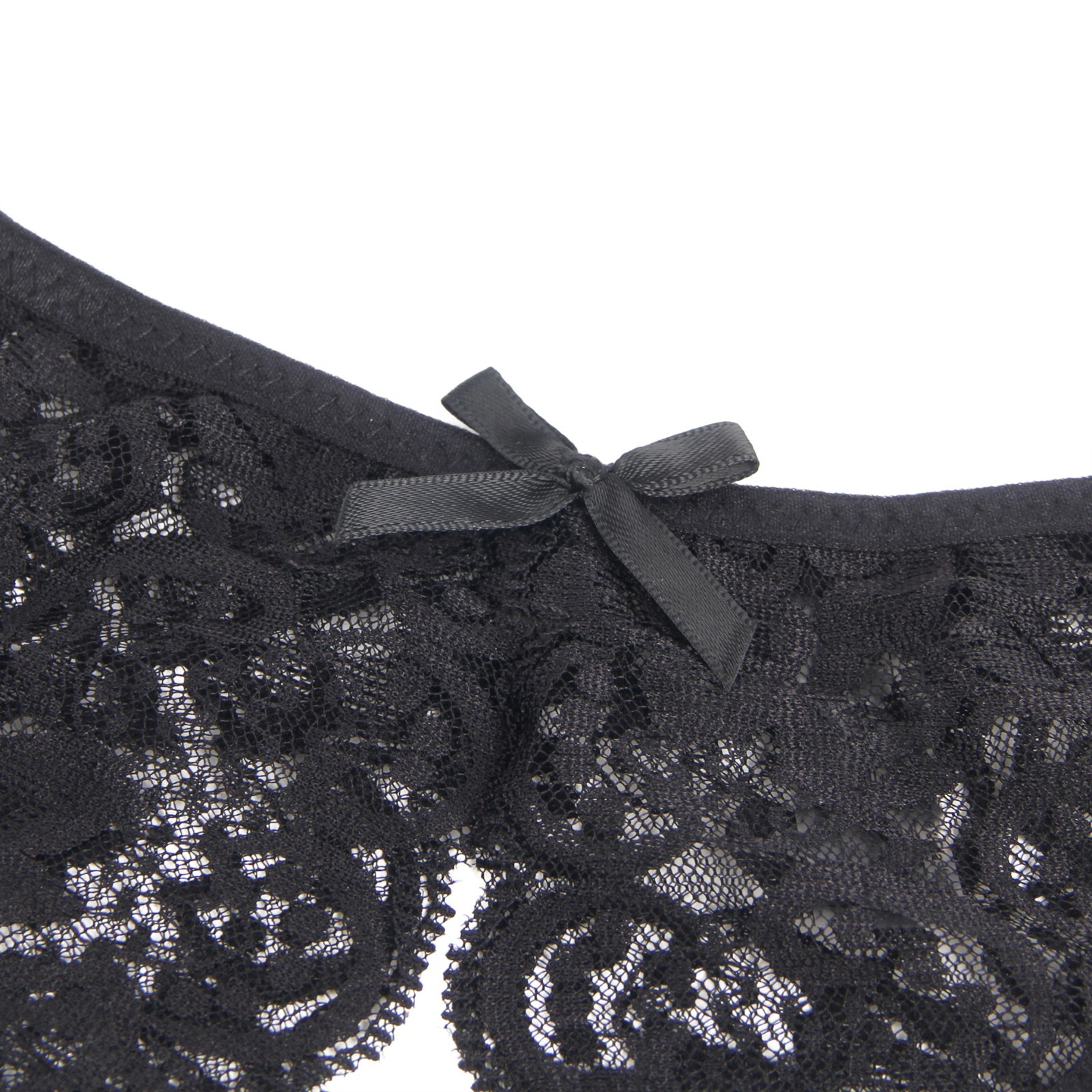 WOW BABE Black Floral Lace Bow Detail Open Crotch French Knickers Panty Size 12