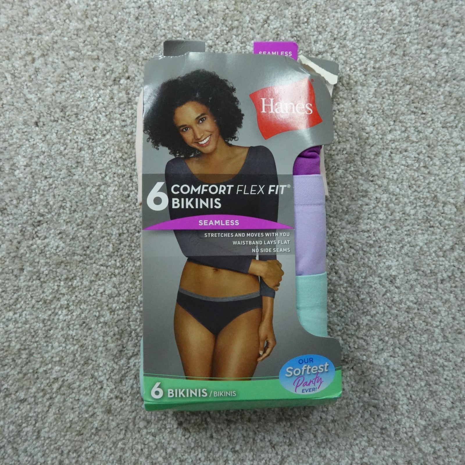 Hanes Underwear Womens 7 Large Bikinis Solid Comfort Flex Fit Seamless 6 Pairs