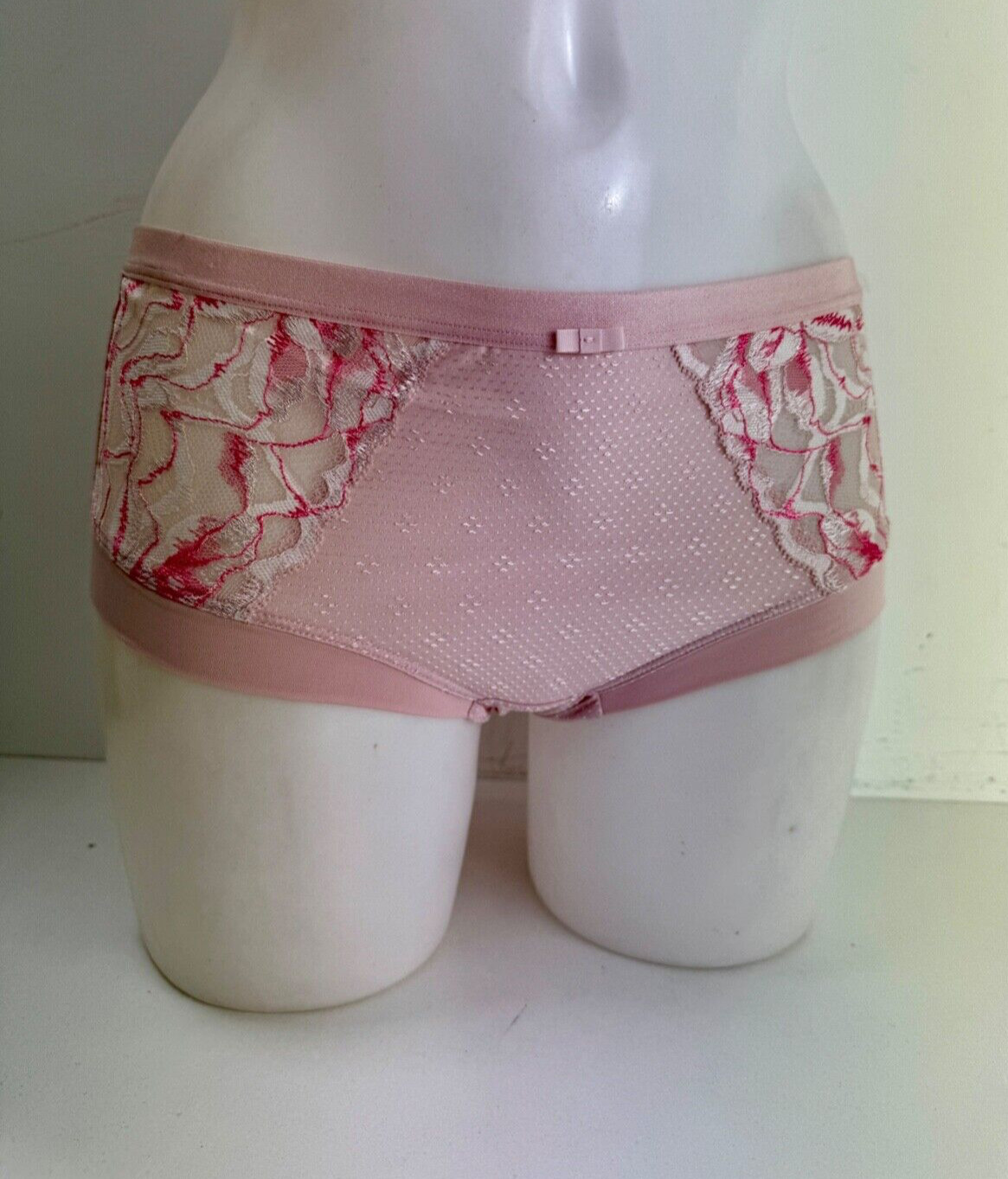 Ex M&S Lace Insert Pink Short Briefs Lingerie Knickers Pack Of 2 Size 8-24