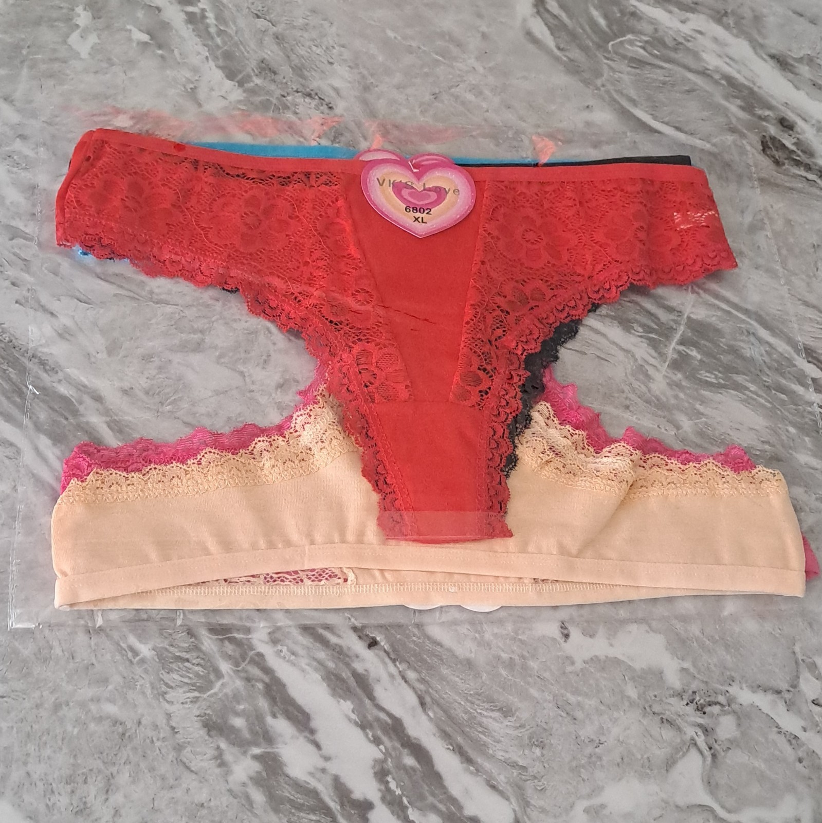 VK’s Love Women’s Thong/String Panties 4 Pack Pink/White/Blue/Black Size L