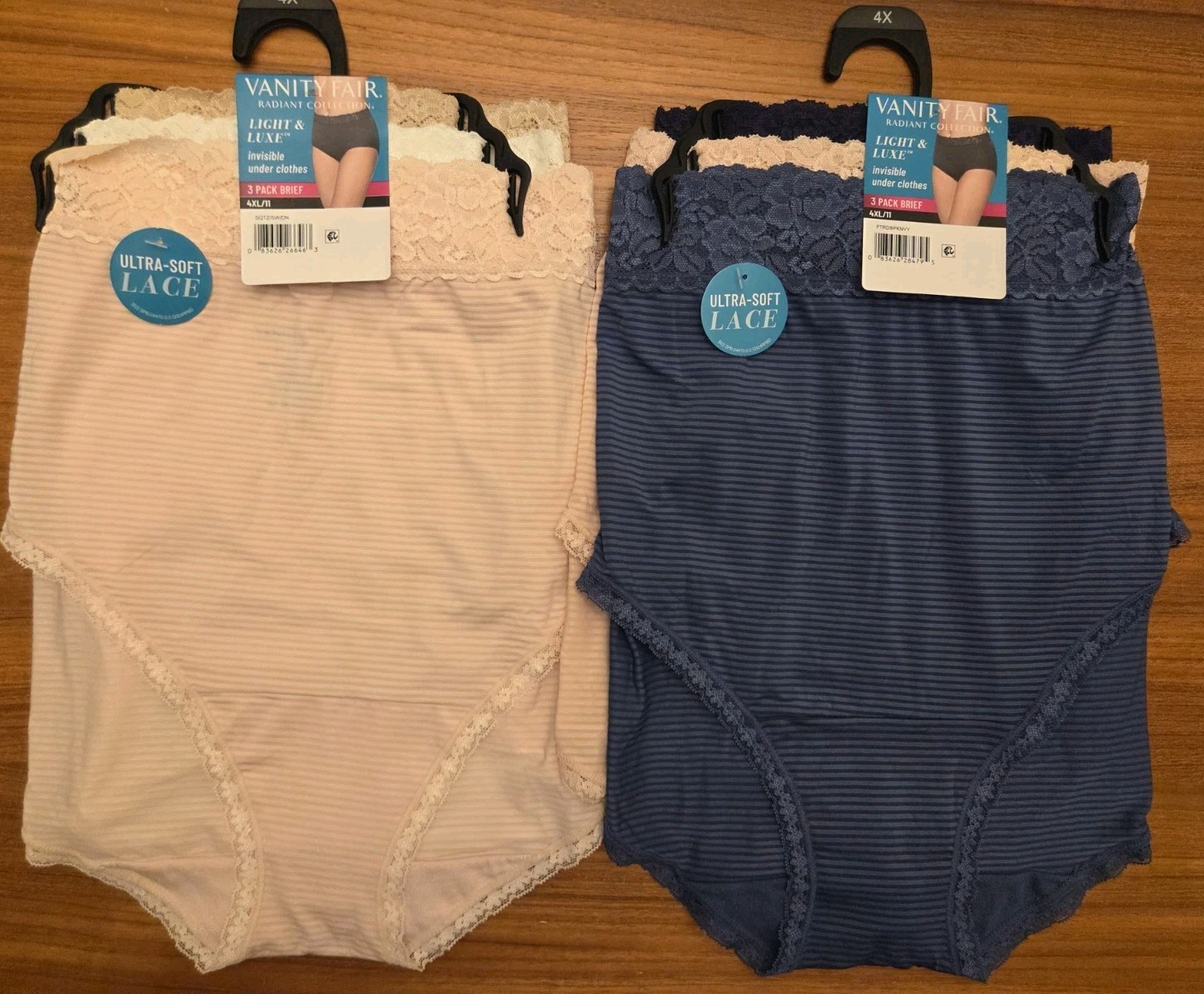 Vanity Fair Women’s 4X (11) Light & Luxe 6 PACK Brief 3413135 Lace #21426-#104