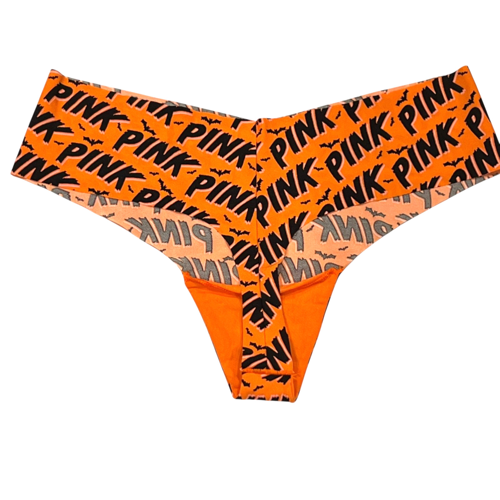 NWT VICTORIA’S SECRET PINK No Show Thong Pantie Sz S-M-L-XL-XXL Orange Bats