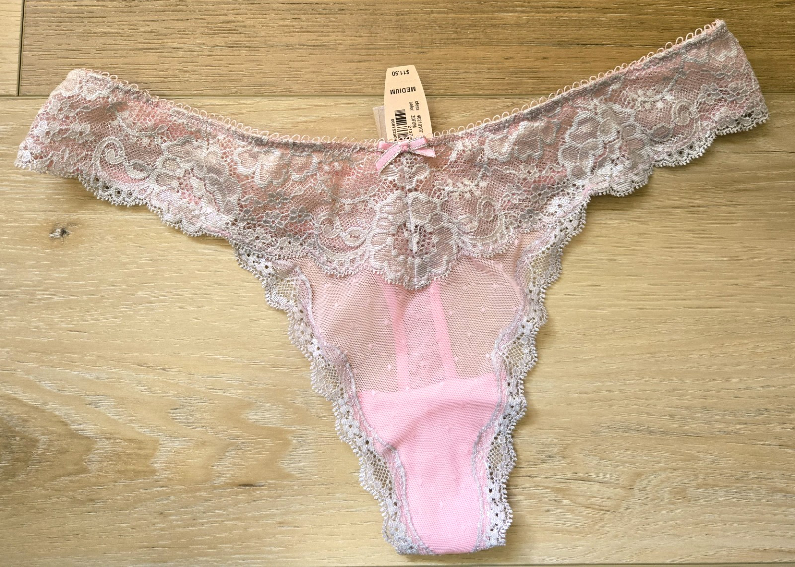 NWT Vintage Victoria’s Secret Dream Angels Sheer Mesh Lace Thong Panties Bow M