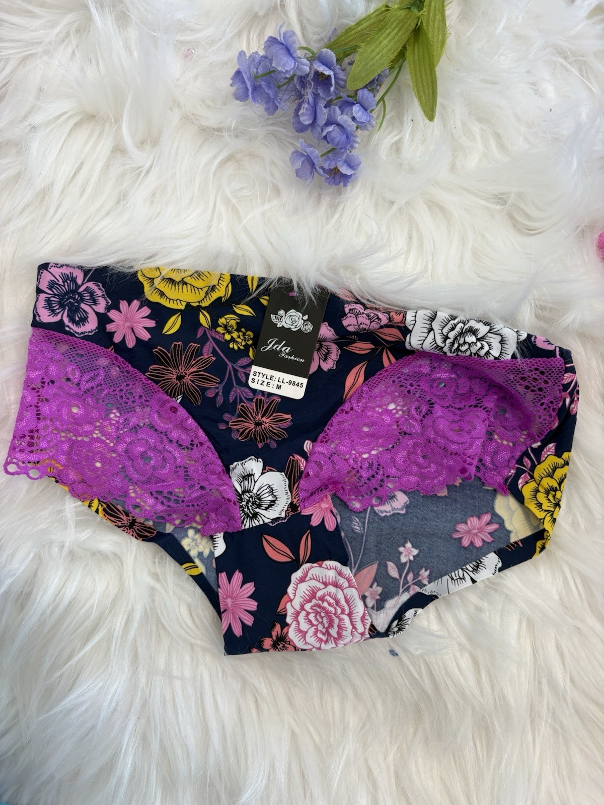 Jda Fashion Panties Lace Floral Stretch Navy Purple Yellow Pink White M