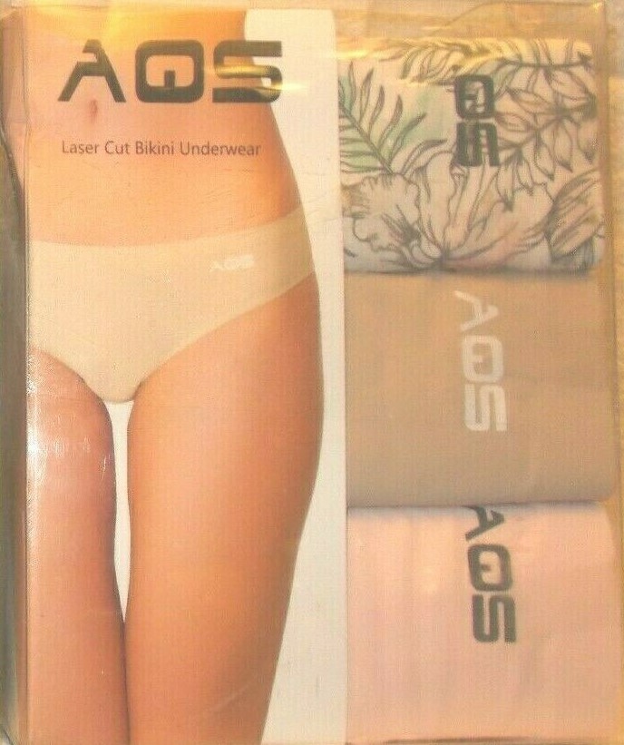 3 AQS laser cut seamless bikini underwear 3 nuetrals XL 30-32 waist nylon/spande