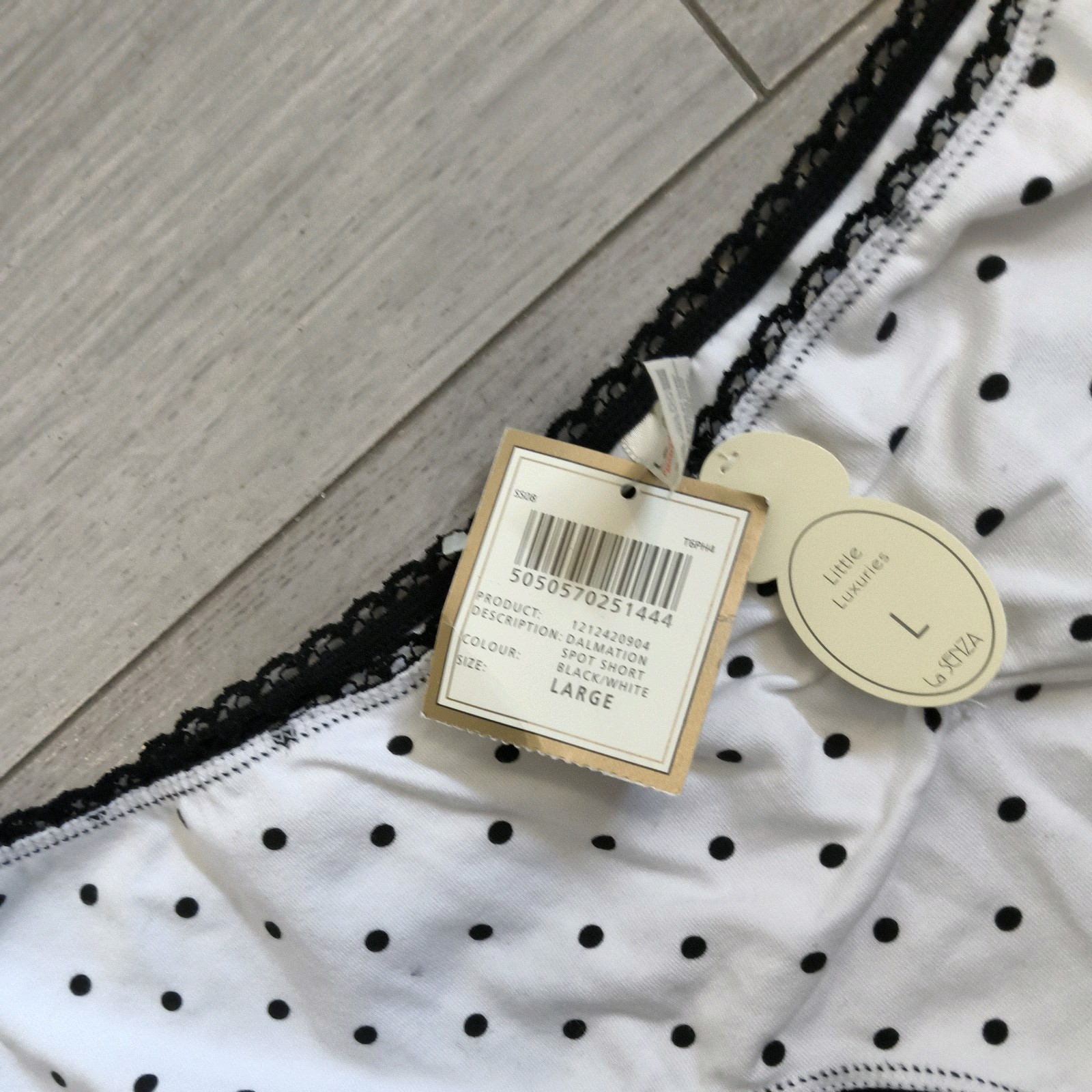 BNWT Vintage La Senza Black & White Dalmation Spot Shorts Style Panties Sz Large