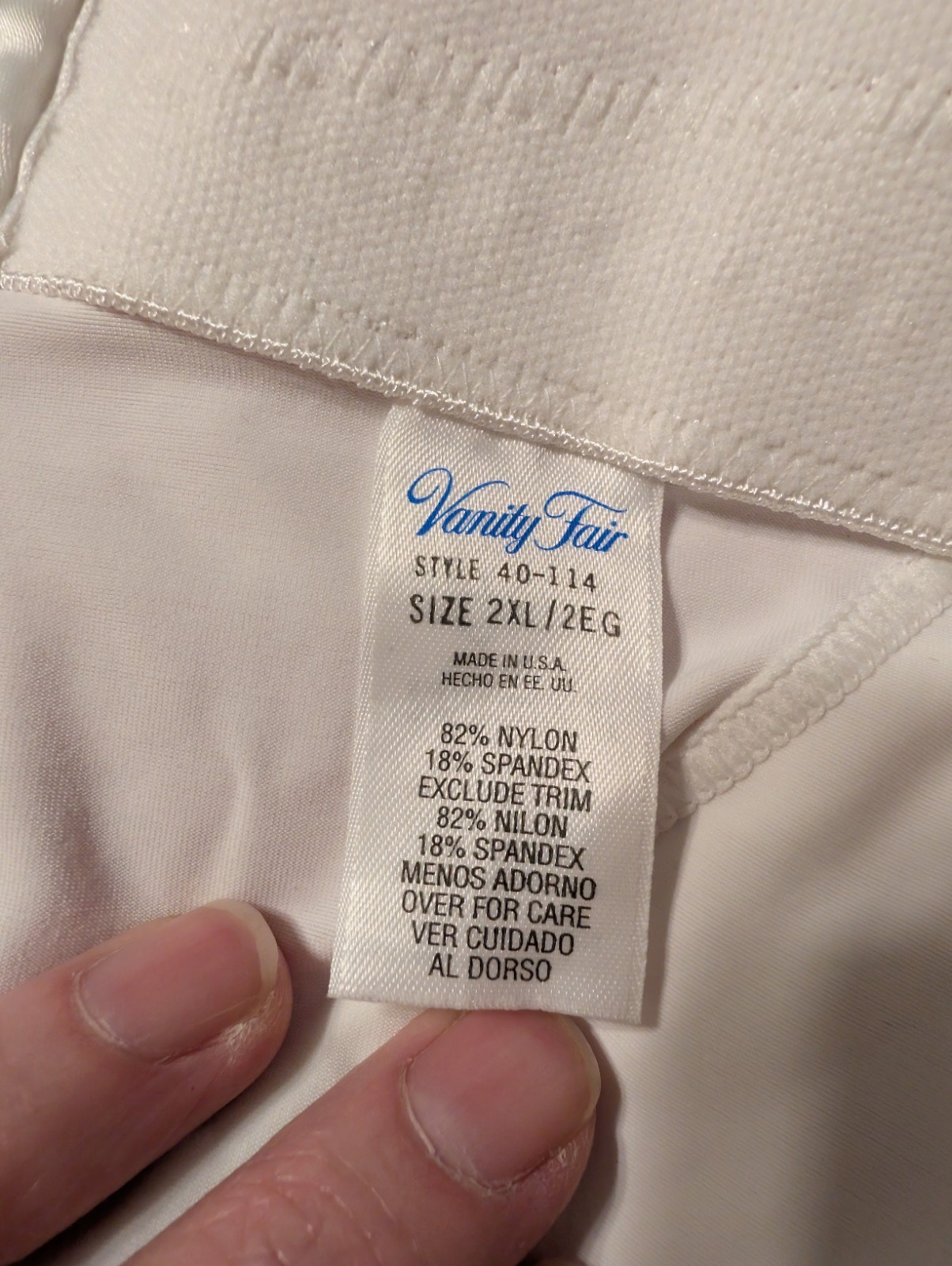 Vintage Vanity Fair 40-114 White Control Briefs Ruched Back 2XL Retro Y2K Pinup