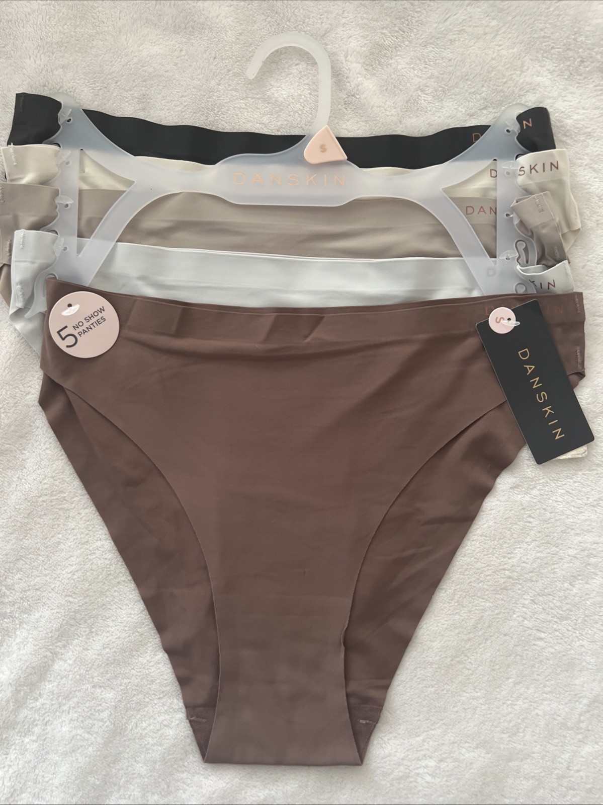 DANSKIN 5 Pk Women’s Logo No Show V Front Panties Underwear Neutral Colors Small