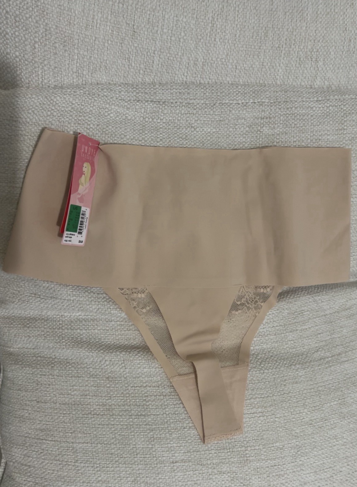 SPANX Undie-tectable Thong Panties Beige Lace Stretch High Rise Size L/G