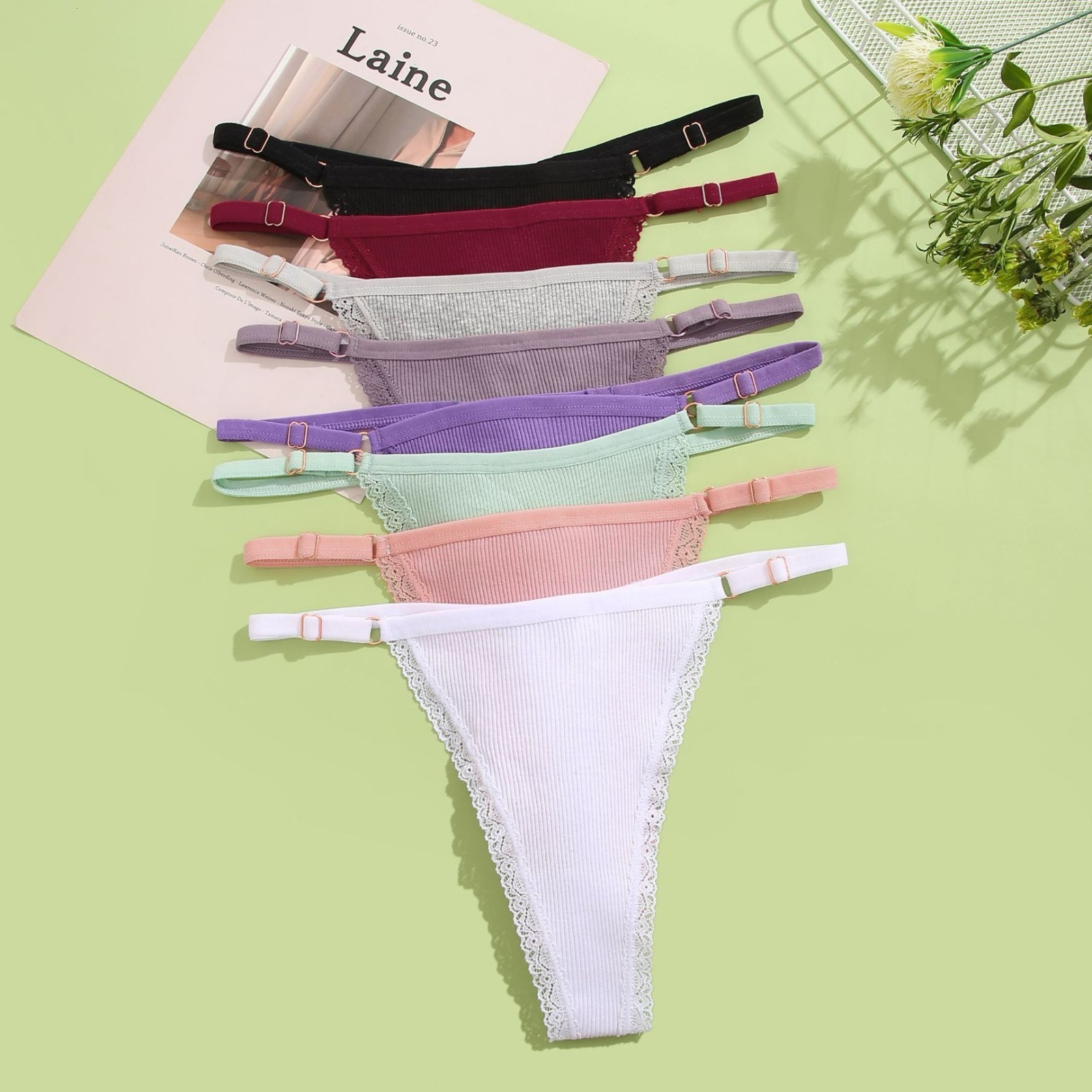 6-Pack Women’s Adjustable Lace G-String Thongs Low Rise Panties Cotton underwear