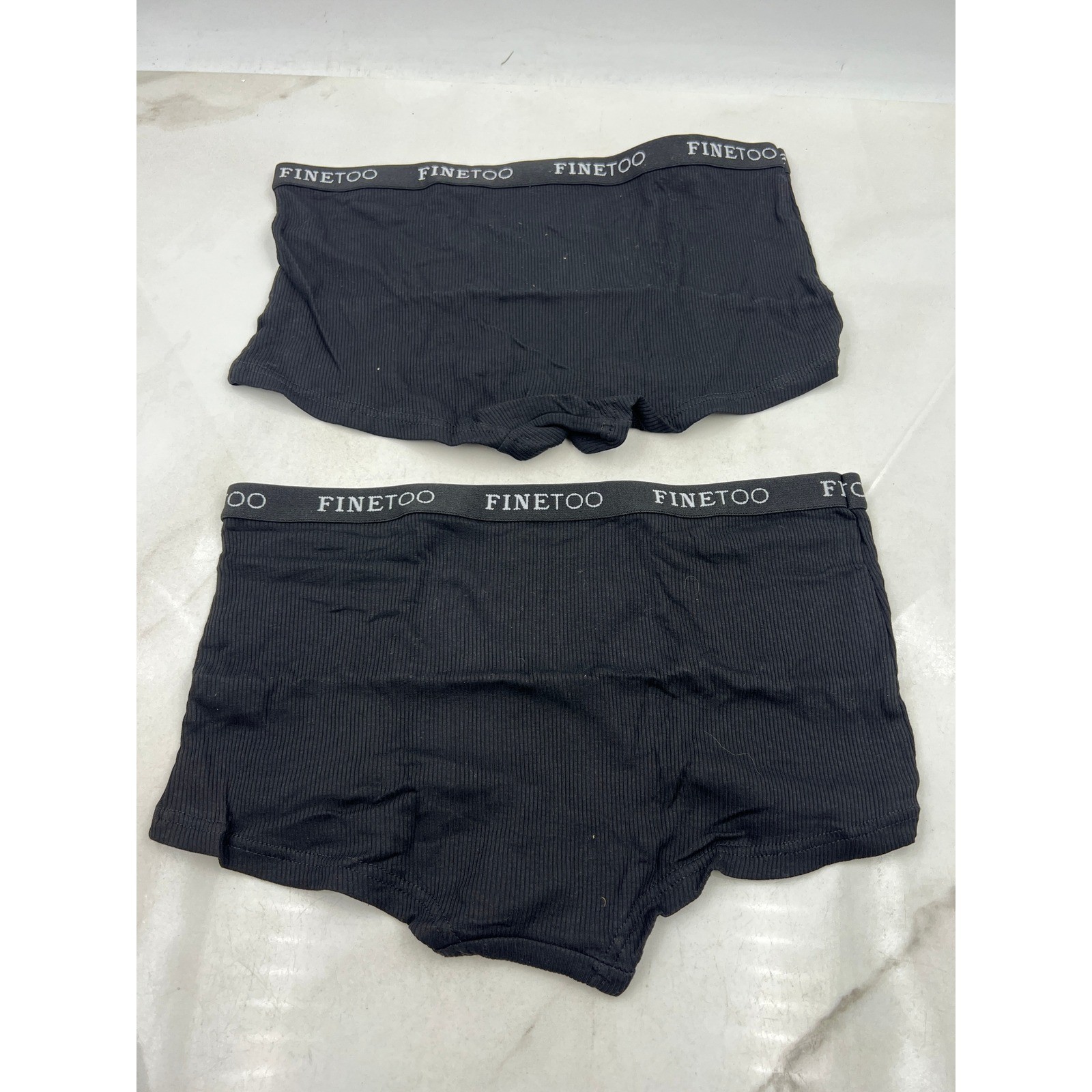 FINETOO Black Cotton Elastane Ribbed Boyshorts Panties Full Coverage Size S