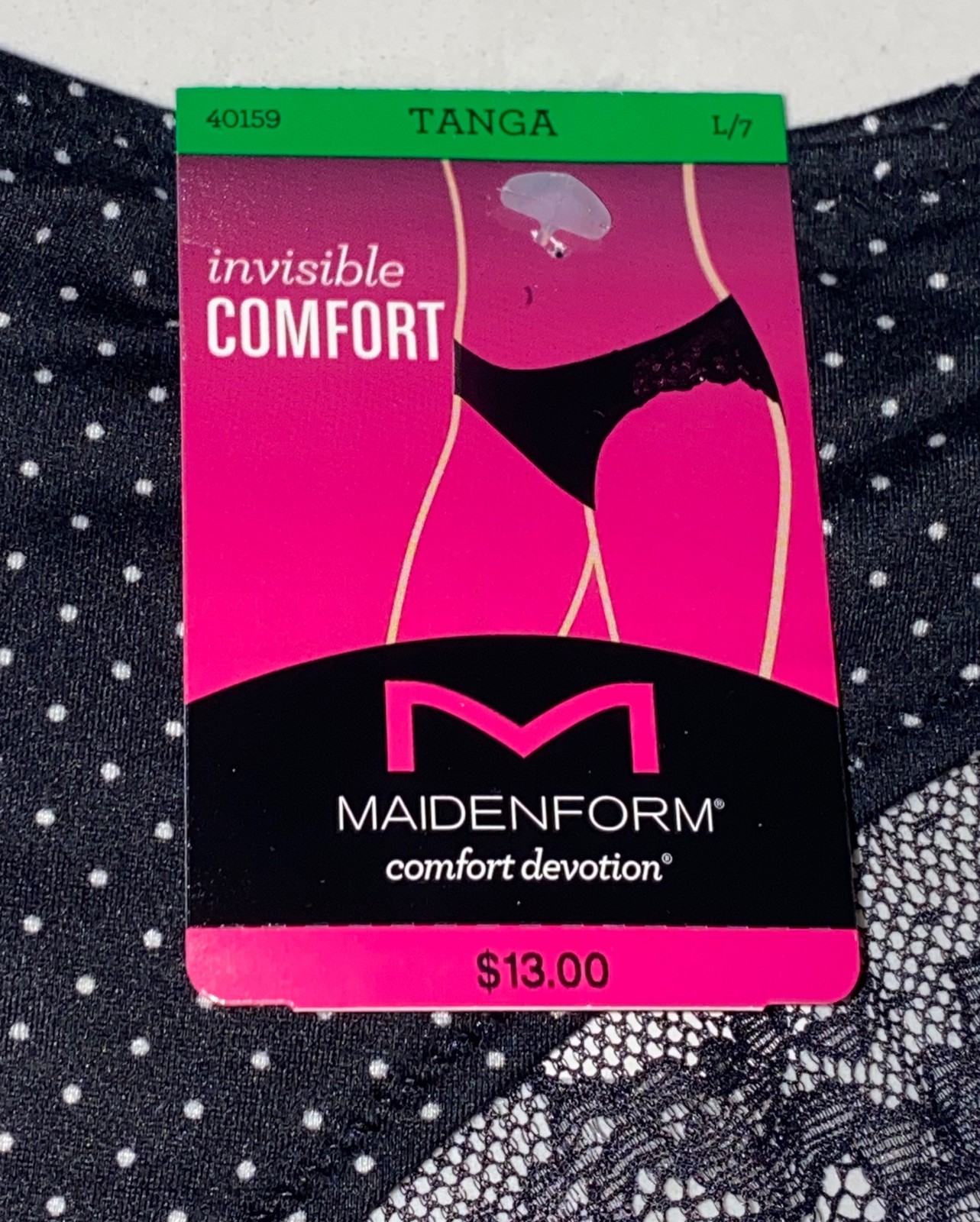 MAIDENFORM Comfort Devotion BLACK Polka Dot Lace Back Tanga Panty Womens M L XL