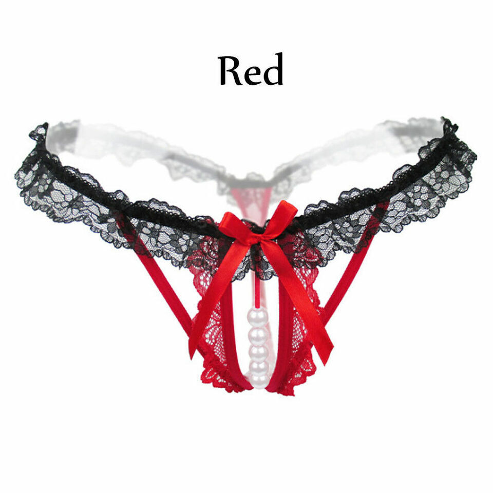 Sexy Womens Crotchles Pearl Panties Lace Thongs G-string Underwear T-back Panty