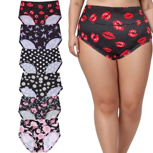 Women’s Underwear Plus Size XL-6XL Panties Briefs High 4X-Large 6pcs 4hb2h