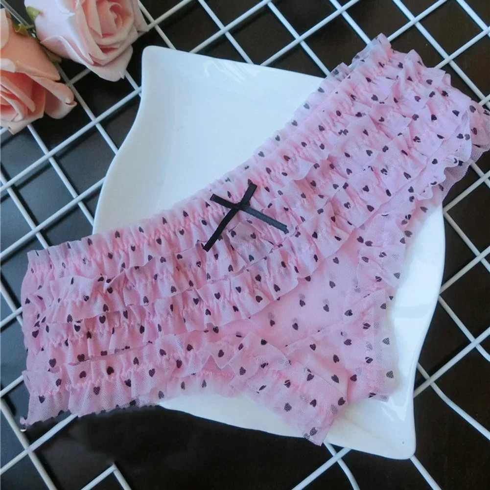 Lace Mid Rise Panties Polka Dot Mesh Soft Breathable Stretch Briefs Fit