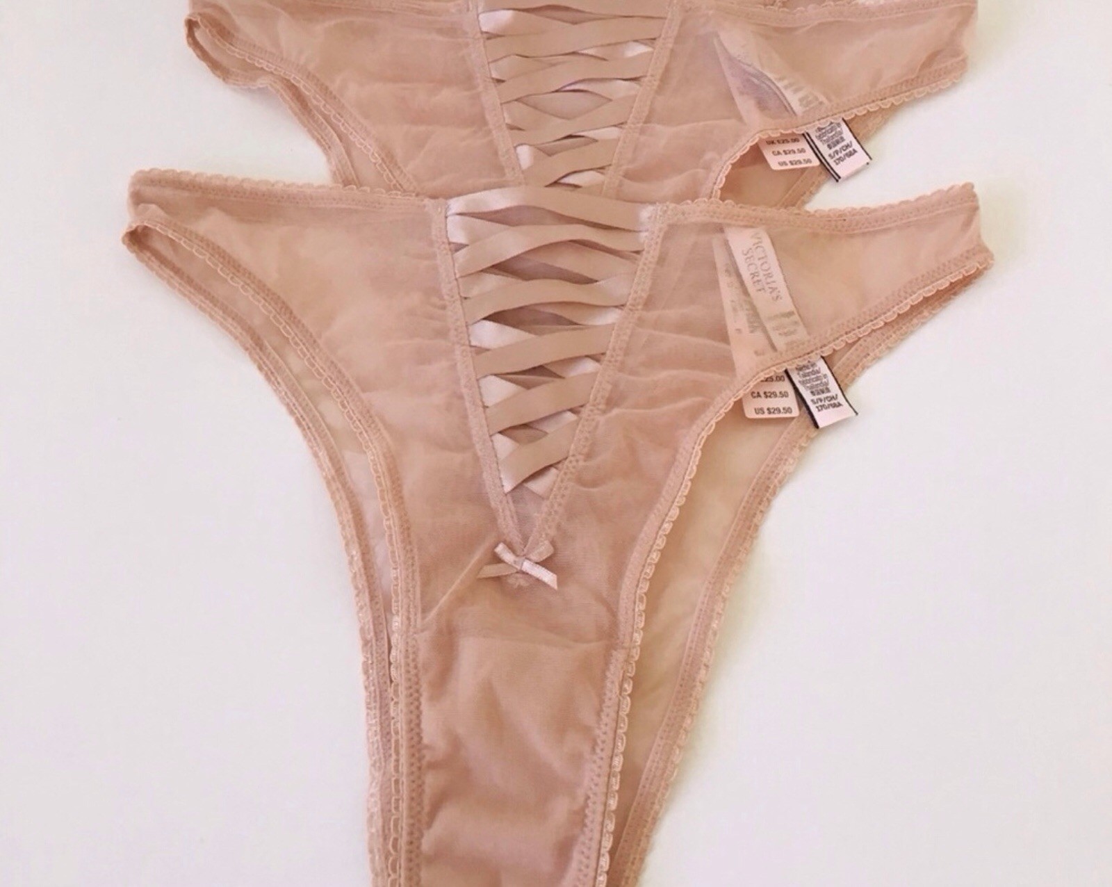 LOT 2 Victoria’s Secret Dream Angels Brazilian Slip Panties-Size Small-Beige-NWT