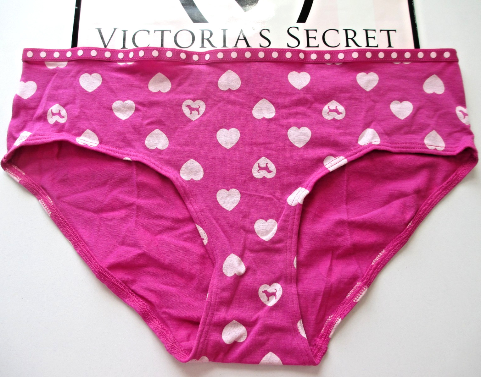 VICTORIA’S SECRET PINK Cotton Hiphugger Panty S M L XL Pink NWT Polka Dot Hearts