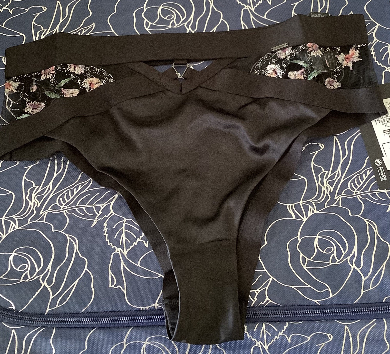 M&S Autograph Black/Floral High Waisted Brazilian Knickers Sz 12 Swiss Lace NWT