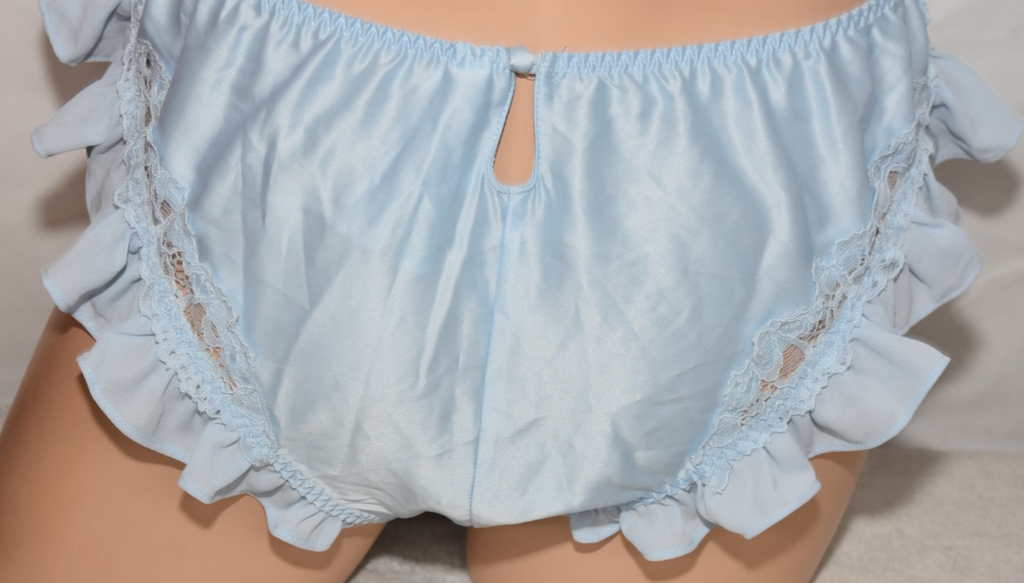 NWT For Love & Lemons Butterly Lace Ruffle Bikini Satin Panty Blue L Large