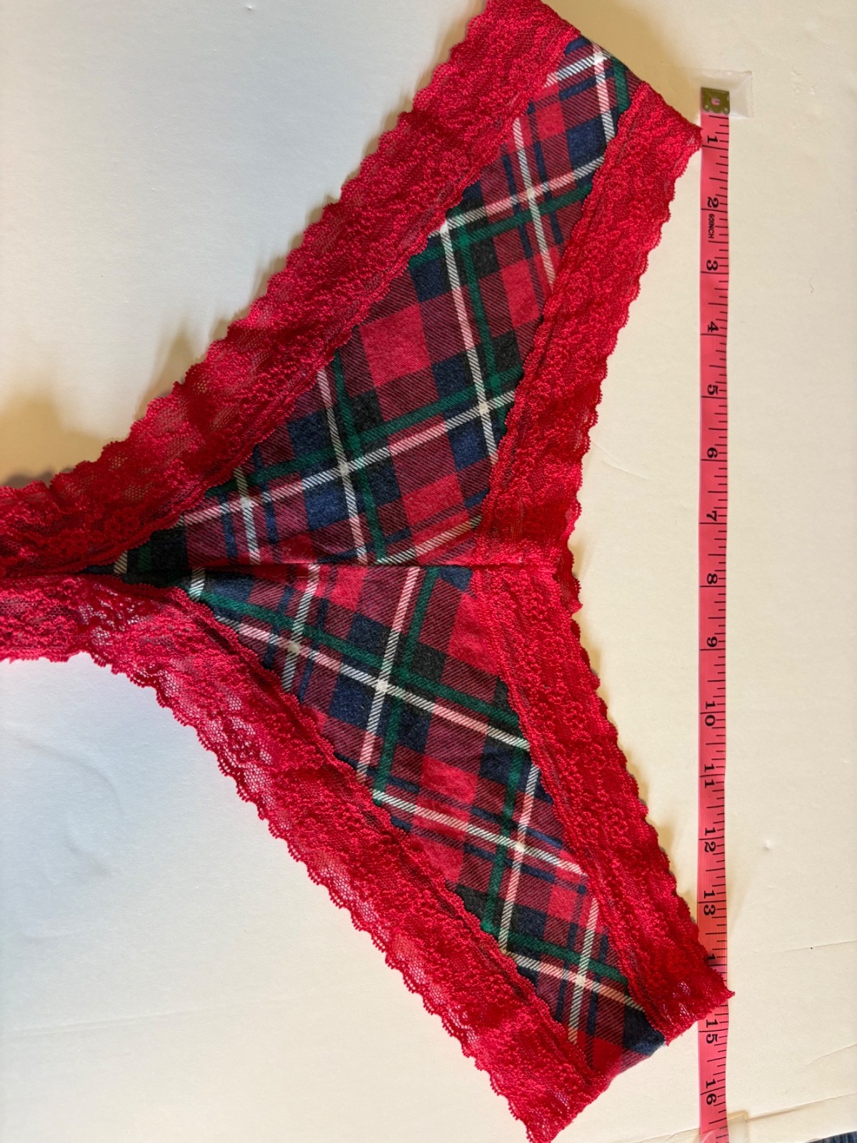 Victoria’s Secret Panty Lot 3 Pair XL Cheeky Shortie Lace Trim Black Plaid Red