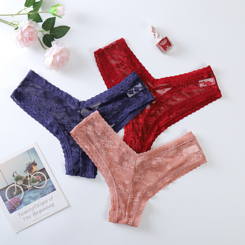 5 Pack Lot Sexy Womens Sheer Lace Panties Thongs Ladies Underwear Lingeries Soft