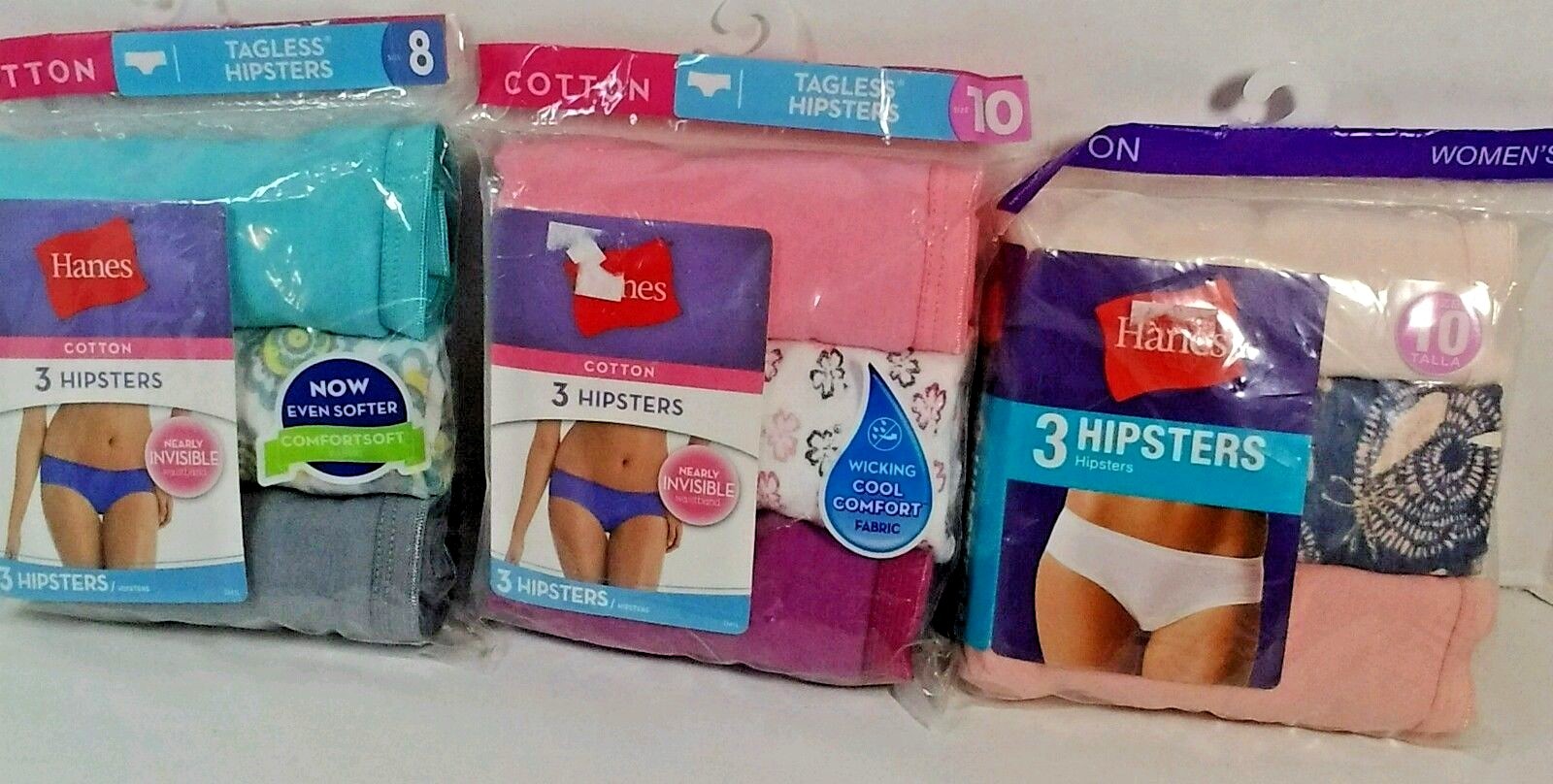 Hanes Ladies Cotton Hipsters Choice 5, 6,7,8,9 or 10 New 3 pack Random Colors